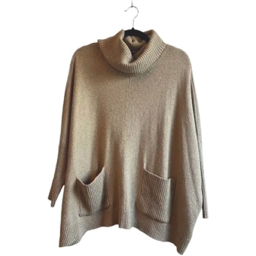 LOFT Women’s Cream Tan Cowl Neck Sweater Turtleneck Oversized Pockets XXS Petite
